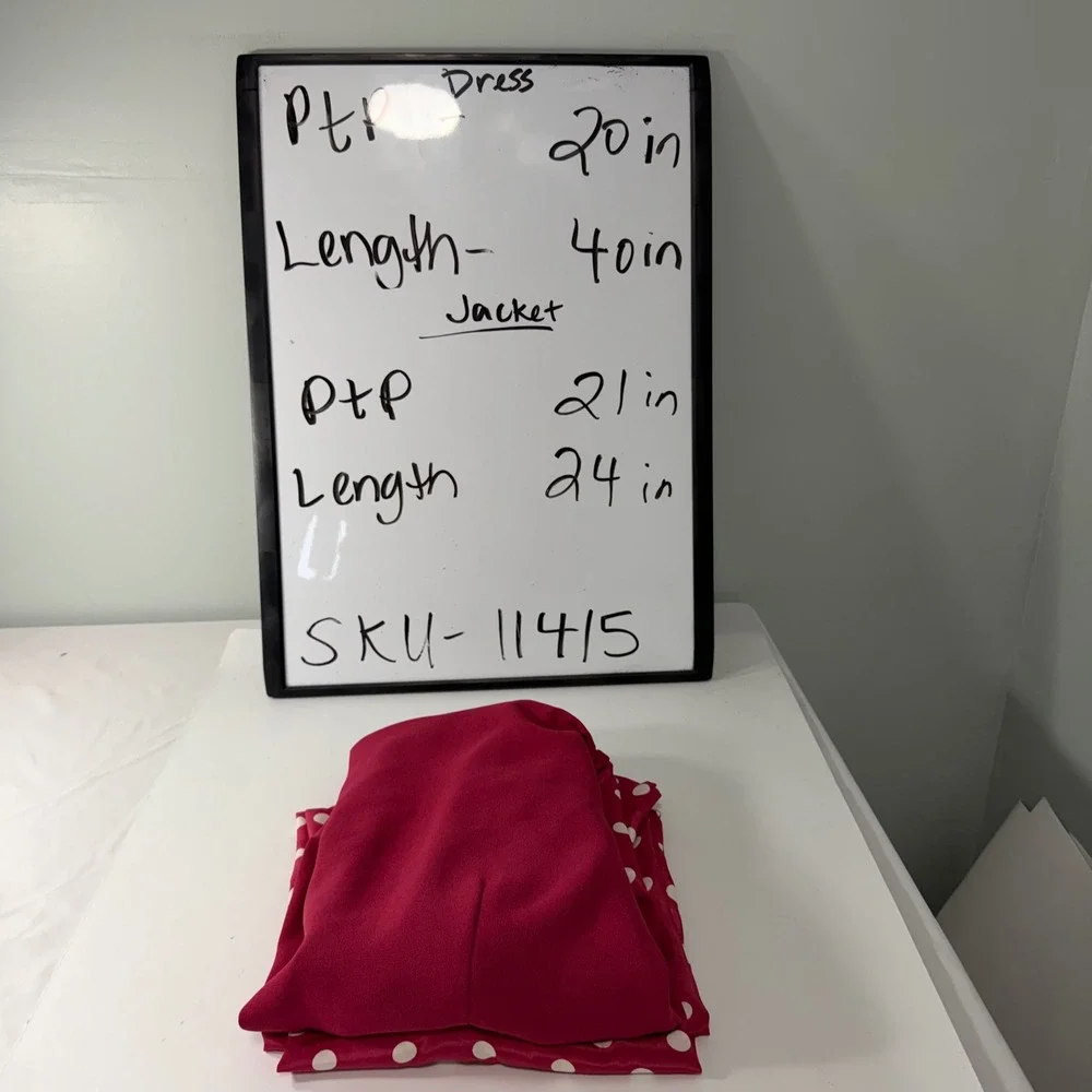 Leslie‎ Fay Vintage Polka Dot Dress and Jacket Set Raspberry Pink Womens 14P